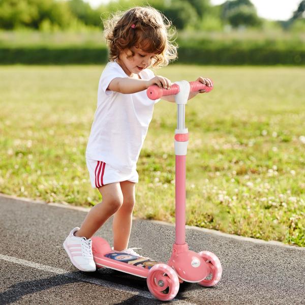 Trotinete para Crianças Trotinete com 3 Rodas LED Altura Ajustável Carga 25 kg 52x29x63 - 76 cm Rosa