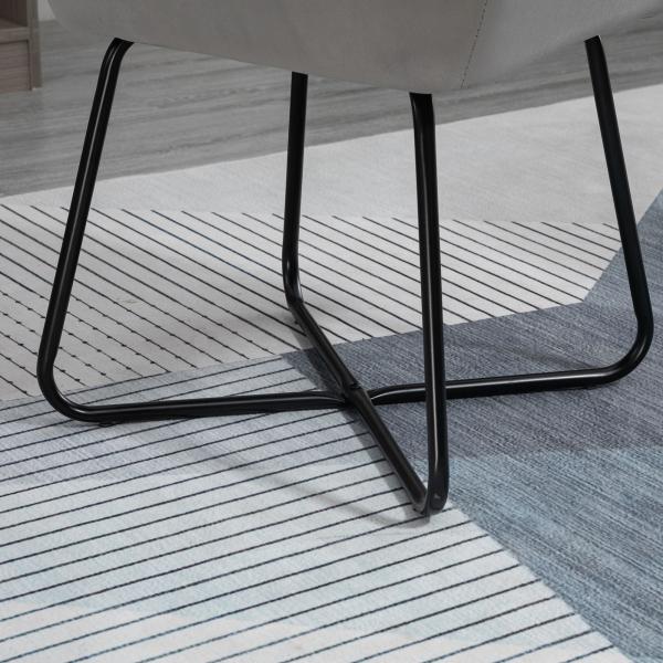 Cadeira de Sala de Jantar Estofada em Veludo com Base Metálica Cruzada Cadeira de Leitura 60x56,5x85 cm Cinza