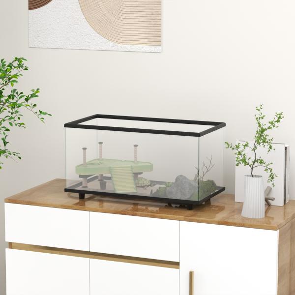 Aquário para Tartarugas 50 L com Plataforma, Rampa e Termómetro 60x30x32 cm Transparente