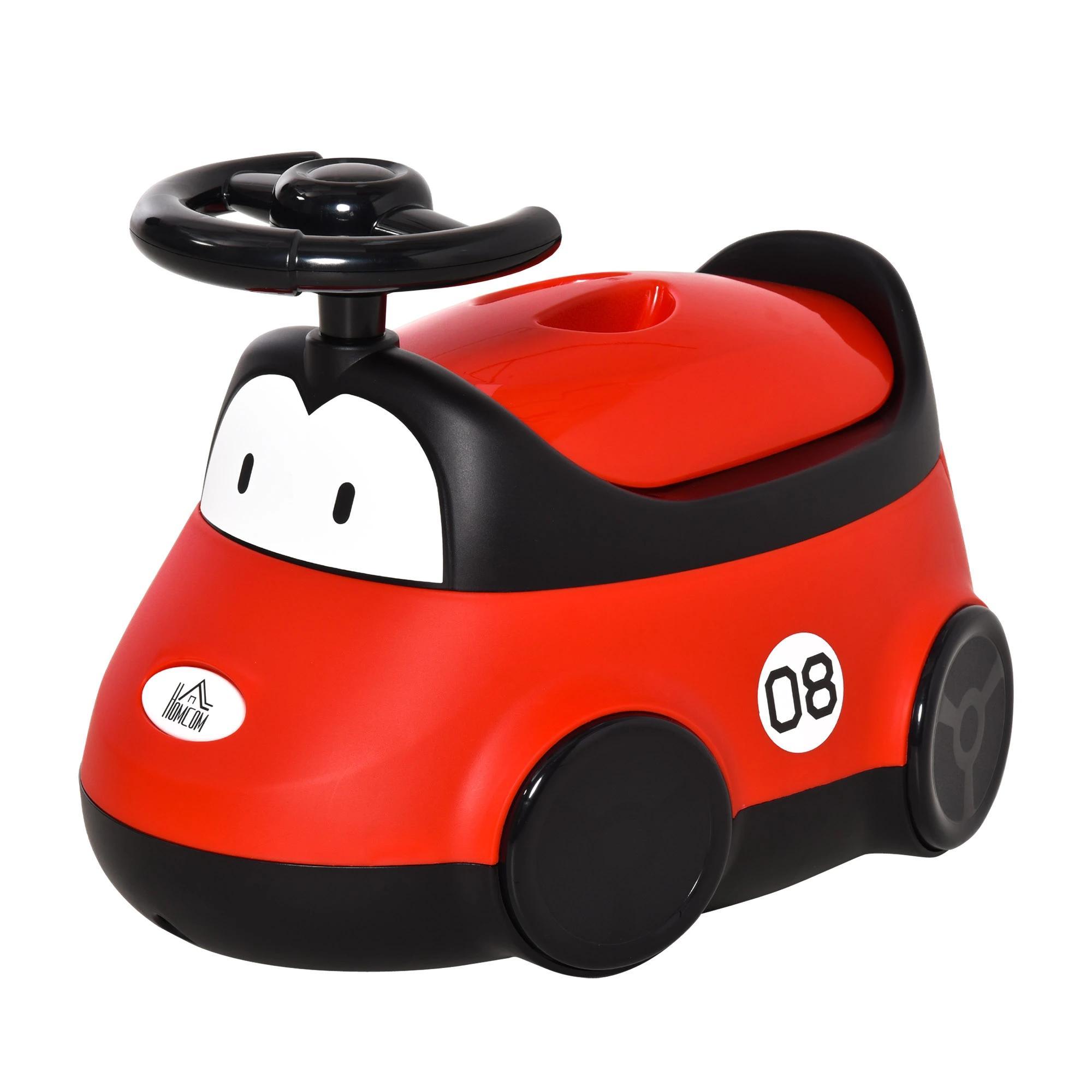Bacio para Bebé de 6 - 36 Meses Bacio de Aprendizagem Treinamento Portátil em Forma de Carro com Tampa Volante Fácil de Limpar Carga 50kg 40x27,5x29,1cm Vermelho