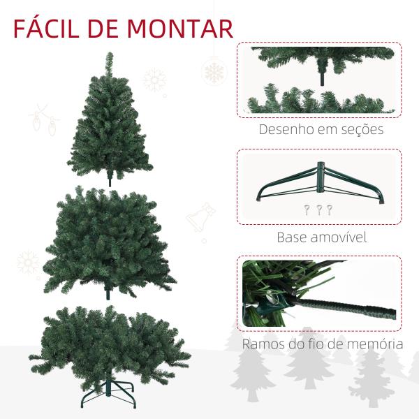 Árvore de Natal Artificial 180 cm com 760 Ramos de Arame de Memória e Base Recolhível Árvore de Natal Verde
