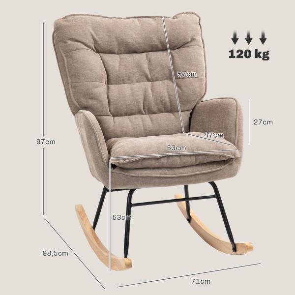 Poltrona de Baloiço Moderna Estofada em Chenilha Poltrona de Lactância com Encosto Largo 71x98,5x97 cm Castanho