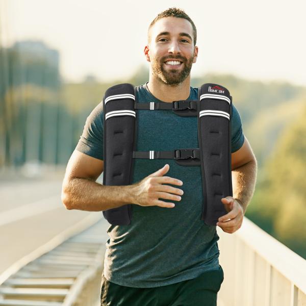 Colete com Peso de 5 kg com 2 Alças Ajustáveis e Bandas Reflectoras para Treino de Força Corrida Preto