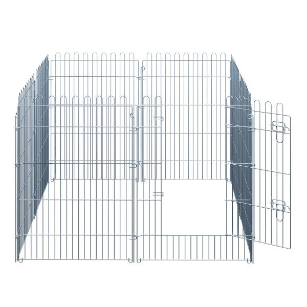 Parque para Animais de Estimação com 8 Paineis 63x91cm Cerca para Animais de Estimação com Porta com Trava para Jardim Pátio Exterior Prata