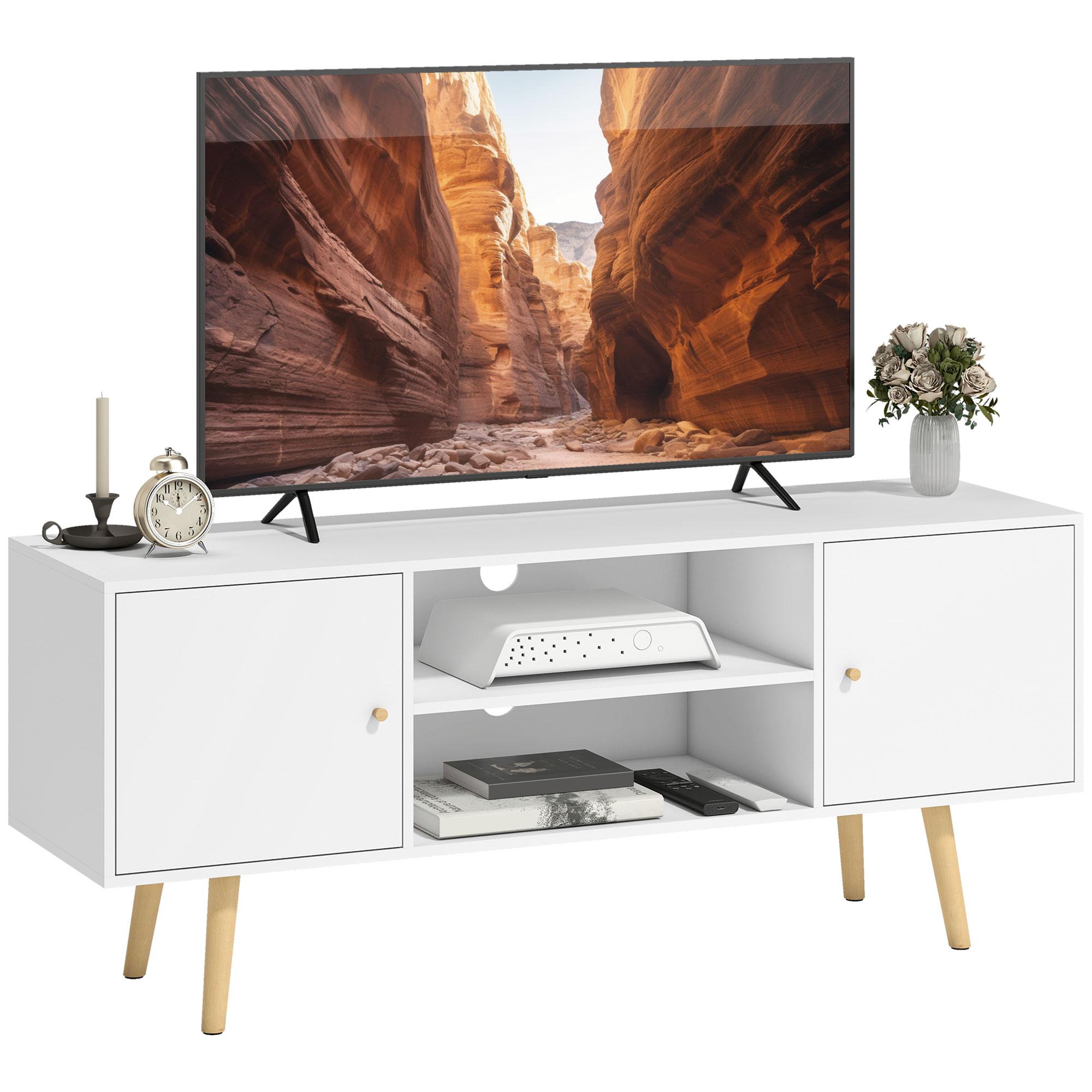 Móvel de TV para Televisores de até 55 Polegadas com 2 Portas 2 Prateleiras de Armazenamento 120x34x50cm Branco