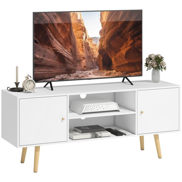 Móvel de TV para Televisores de até 55 Polegadas com 2 Portas 2 Prateleiras de Armazenamento 120x34x50cm Branco