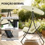 Baloiço de Jardim Exterior de 3 Lugares com Toldo Ajustável e Estrutura de Aço 202x115x168 cm Bege