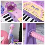 Piano Eléctrico Infantil 32 Teclas Piano Infantil com Microfone Banquinho Luzes Ritmos Sons MP3 Karaoke Rosa