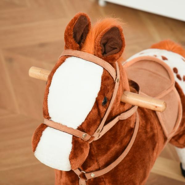 Cavalo Baloiço de Pelúcia para Crianças entre 3 - 6 Anos com Sons de Relincho 74x28x65 cm Marrom