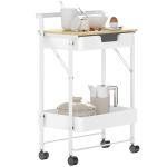 Carrinho Auxiliar com Rodas de 2 Níveis Carrinho de Cozinha com 1 Gaveta e 1 Cesto Carrinho Organizador 45x29,5x68 cm Branco