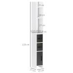 Coluna Casa de Banho com 3 Portas e 3 Prateleiras Abertas Coluna Auxiliar Estilo Moderno 15x17x120 cm Branco e Preto