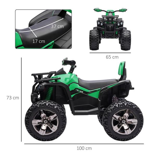 Quadriciclo Elétrico 12V para Crianças de 3 - 5 Anos com Farol Música Pneus de Suspensão Botões Avance e Retrocesso Veículo Elétrico a Bateria 100x65x73cm Verde