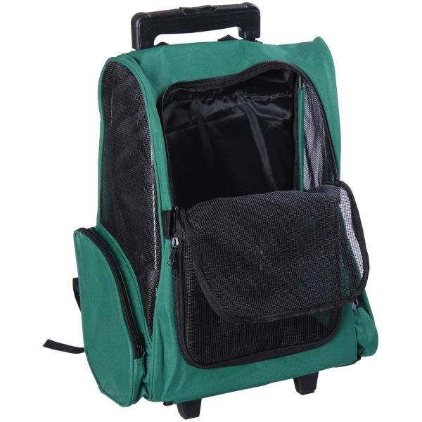 Transportadora 2 em 1 para Animais de Estimação Mochila ou Carrinho de Viagem para Cães e Gatos com 2 Rodas Alça Retrátil de Alumínio e Bolso de Armazenamento 42x25x55cm Verde