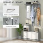 Móvel Cabide de Entrada de 3 Peças Armário de Entrada com Cabide Espelho Sapateira e Gaveta 90x10x102 cm Branco e Cinza