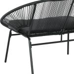 Sofá Acapulco de 2 Lugares com Apoios de Braço Almofada e Estrutura de Aço para Jardim Terraço Pátio 132x72x83 cm Preto