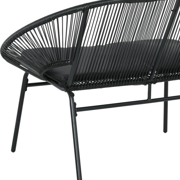 Sofá Acapulco de 2 Lugares com Apoios de Braço Almofada e Estrutura de Aço para Jardim Terraço Pátio 132x72x83 cm Preto