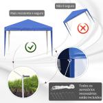 Tenda Dobrável 295x295x255 cm com Bolsa de Transporte Altura Ajustável Anti - UV para Terraço Pátio Azul