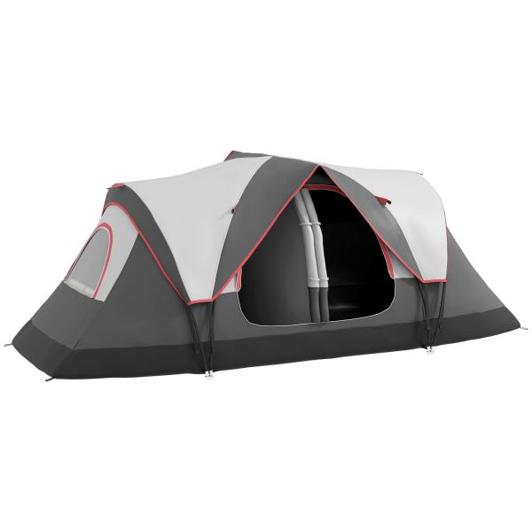 Tenda de Campismo Familiar para 5 - 6 Pessoas Dobrável com 2 Quartos e Bolsa de Transporte Impermeável 450x215x180 cm Cinza
