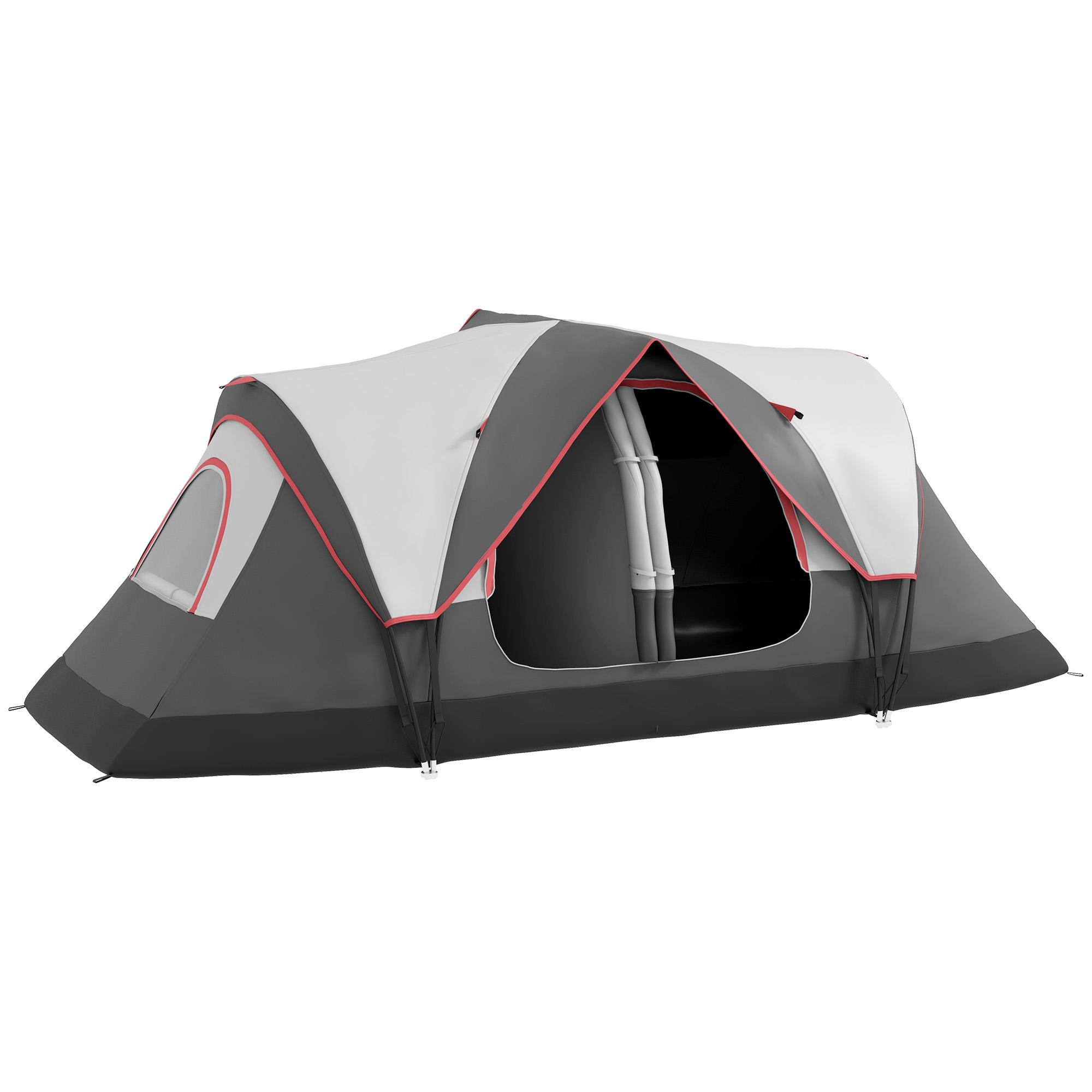 Tenda de Campismo Familiar para 5 - 6 Pessoas Dobrável com 2 Quartos e Bolsa de Transporte Impermeável 450x215x180 cm Cinza