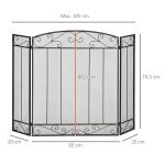Frente de Lareira Dobrável Frente para Lareira com 3 Painéis Dobradiças Estrutura de Metal e Arame Decorativo 105x80,5cm Preto