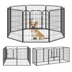 Parque para animais de estimação com 8 Varas Dobrável com Porta e Dupla Trava 79x100cm Preto