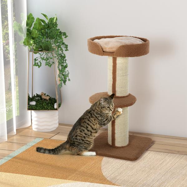 Arranhador para Gatos Altura 91 cm de 3 Níveis com Ninho Plataforma e Poste de Sisal 45x45x91 cm Marrom Claro