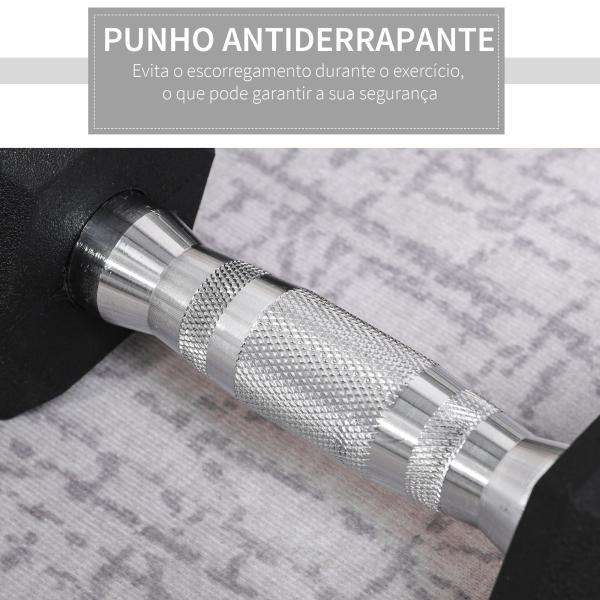 Conjunto de Halteres de 2x4 kg com Barra Metálica e Cabeça Hexagonal Conjunto Pesos para Treino 27,2x10,5 cm Preto e Prata