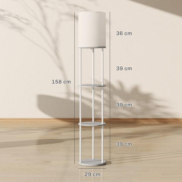 Candeeiro de Pé com Prateleiras 3 Temperaturas de Cor Controlo Remoto e Casquilho E27 Ø29x158 cm Cinzento