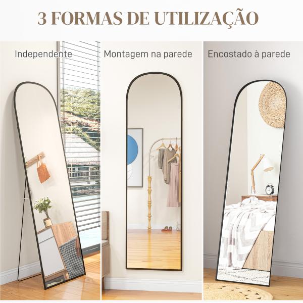 Espelho de Pé Espelho de Corpo Inteiro 50x170 cm com Estrutura de Liga de Alumínio e Suporte para Sala Quarto Preto