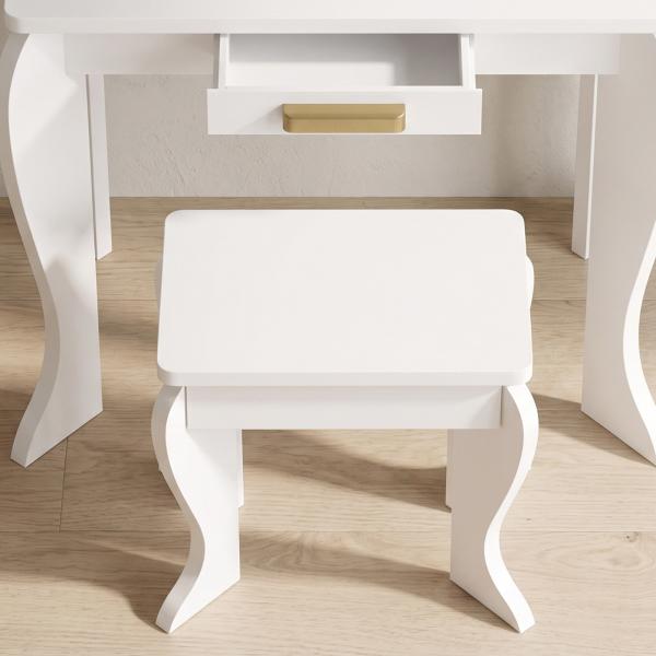 Toucador para Crianças com Espelho e Banco Toucador de Maquilhagem para Crianças de 3 a 6 Anos 52x32x85 cm Branco