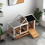 Coelheira de Madeira com Rodas para 1 - 2 Coelhos com Teto Abatível Bandeja Amovível 108x58x73,5 cm Madeira e Branco