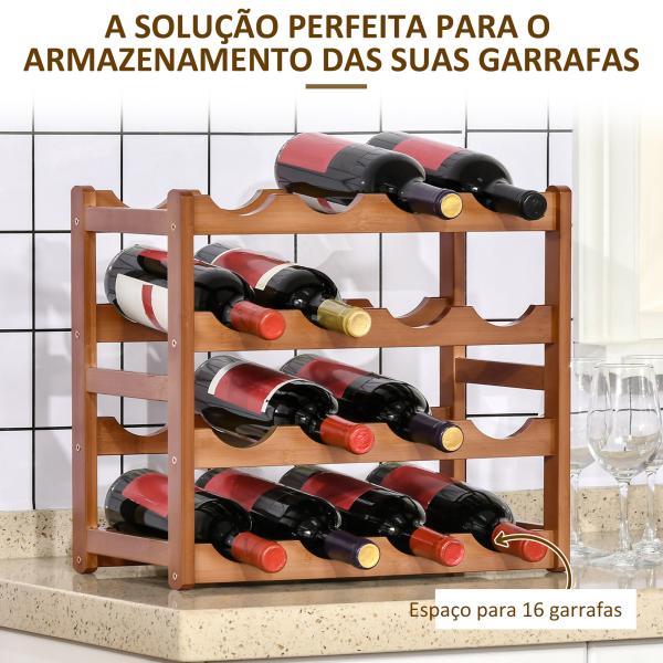 Suporte para 16 Garrafas de Bambu Prateleira para Garrafas de Vinho de 4 Níveis 43x23,5x38cm Marrom
