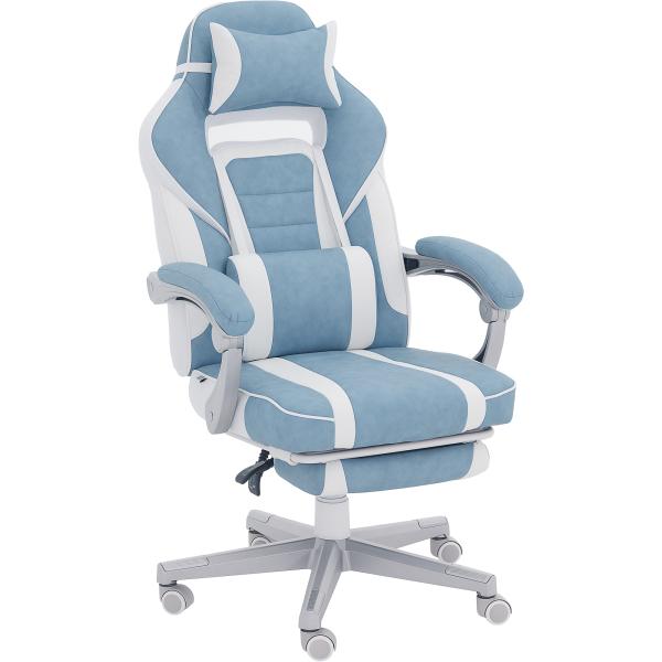 Cadeira Gaming Cadeira de Escritório Reclinável Apoio para os Pés Retrátil Suporte Lombar e Almofada para a Cabeça 63x63x115,5 - 123 cm Azul