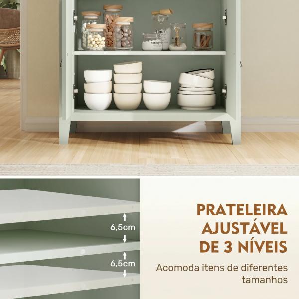 Aparador com Gaveta e Armário de 2 Níveis com Prateleira Ajustável Base Elevada e Amplo Tampo 80x40x90 cm Verde Claro