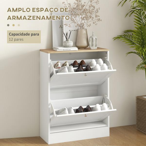 Sapateira Estreita com 2 Portas Sapateira para Entrada com Prateleiras Ajustáveis para 12 Pares de Sapatos 60x24x80 cm Branco