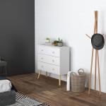 Cómoda com 3 Gavetas com Pés de Madeira de Pinho para Sala de Estar Escritório 80x30x80 cm Branco e Madeira