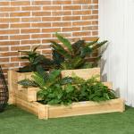 Caixa de Plantio de Madeira de 3 Níveis com Malha Geotextil para Cultivos de Plantas Flores Exterior 93x93x35 cm Madeira