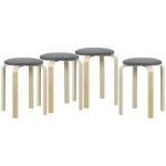 Conjunto de 4 Bancos Empilháveis Redondos Bancos Baixos de Cozinha com Assento Acolchoado Ø40x45 cm Cinzento e Madeira