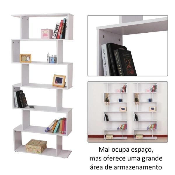 Estante Moderna com 6 prateleiras em forma de S Madeira 80 x 25 x 192 cm branco