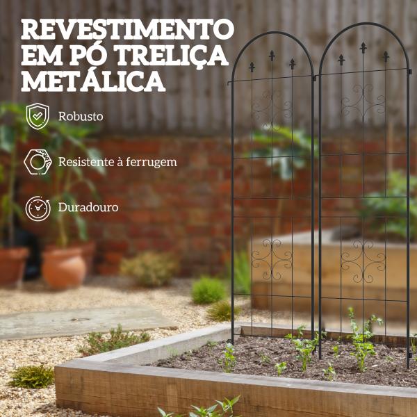 Conjunto de 2 Treliças de Jardim Suportes para Trepadeiras de Aço para Flores e Plantas no Jardim 50x180 cm Preto