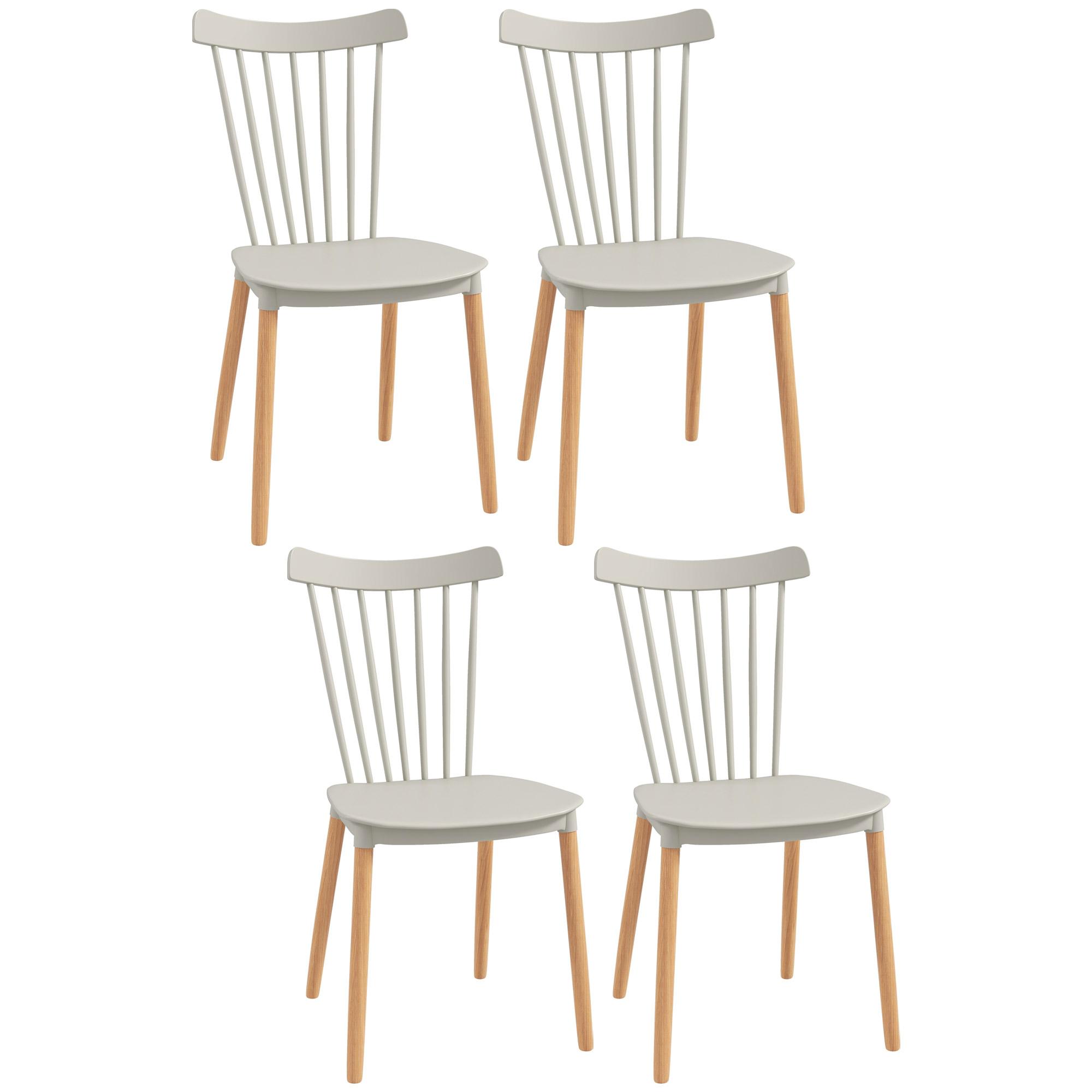 Conjunto de 4 Cadeiras Estilo Nórdico com Encosto Alto e Pés de Madeira de Faia 43x52,5x83 cm Cinza Claro