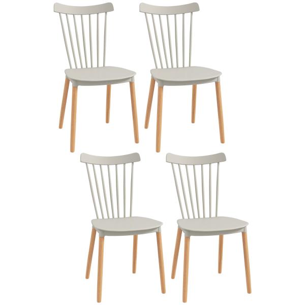 Conjunto de 4 Cadeiras Estilo Nórdico com Encosto Alto e Pés de Madeira de Faia 43x52,5x83 cm Cinza Claro