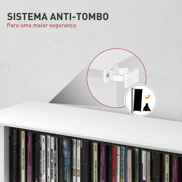 Estante Estreita para CDs e DVDs com 8 Compartimentos Prateleiras Ajustáveis 58x24x126,3 cm Branco