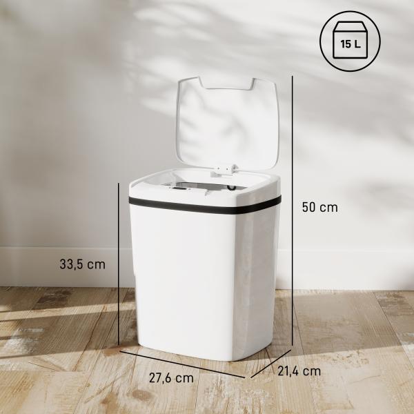 Balde de Lixo Automático 15L com Sensor Infravermelhos e Modo Manual Anel de Retenção Antimarcas 27,6x21,4x33,5 cm Branco