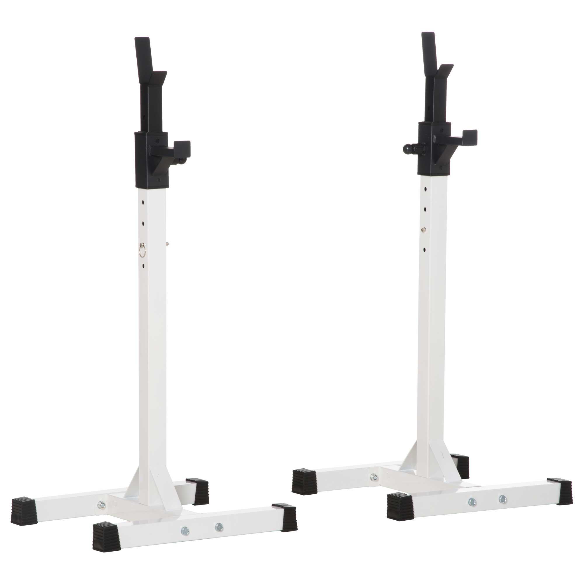 Suporte para Barra de Pesos Ajustável Estante de Aço para Levantamento de Pesos Carga Máx. 150kg Treinamento em Academia Casa 52x48x105 - 160cm Branco e Preto