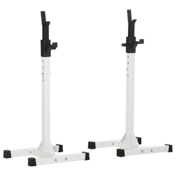 Suporte para Barra de Pesos Ajustável Estante de Aço para Levantamento de Pesos Carga Máx. 150kg Treinamento em Academia Casa 52x48x105 - 160cm Branco e Preto