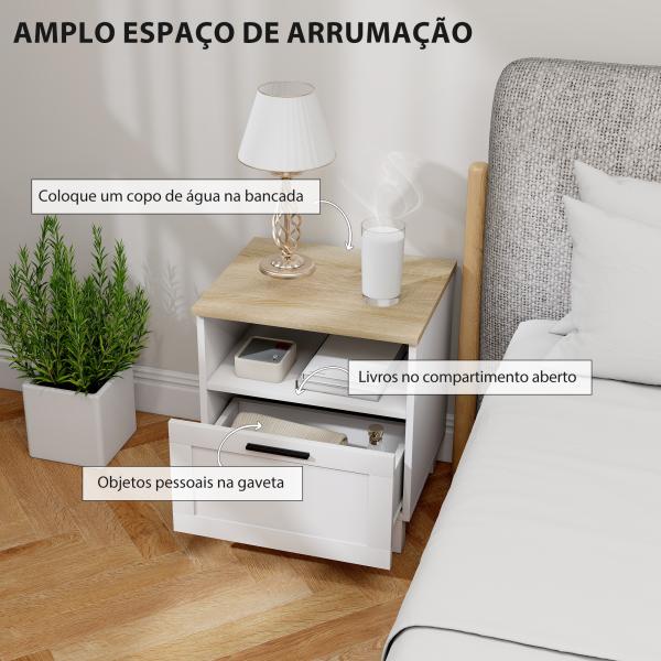 Conjunto de 2 Mesas de Cabeceira Modernas com Gaveta Compartimento Aberto Pés de Madeira 45x38x50 cm Branco