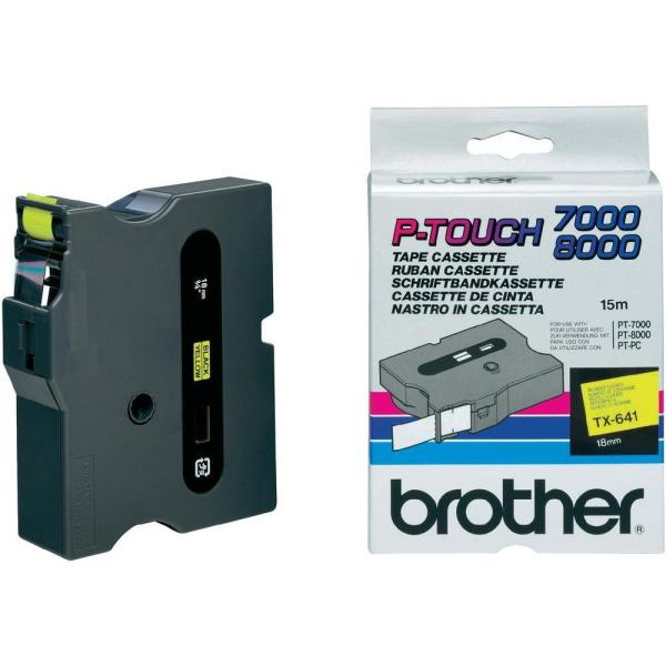 Fita Laminada TX - 641 Preto Sobre Amarelo (15 mts/1,8cm) - BROTHER