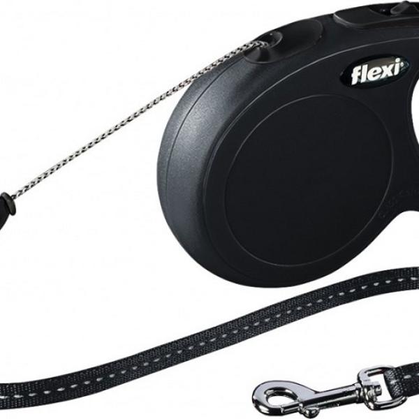 Trela Retrátil New Classic Tamanho S p/ Cães (Preta) - FLEXI