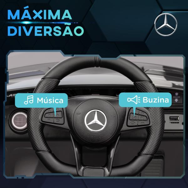 Carro Elétrico para Crianças Carro Mercedes - Benz AMG GTR com Bateria 12V Faróis Buzina e Música 108x67x46 cm Prata